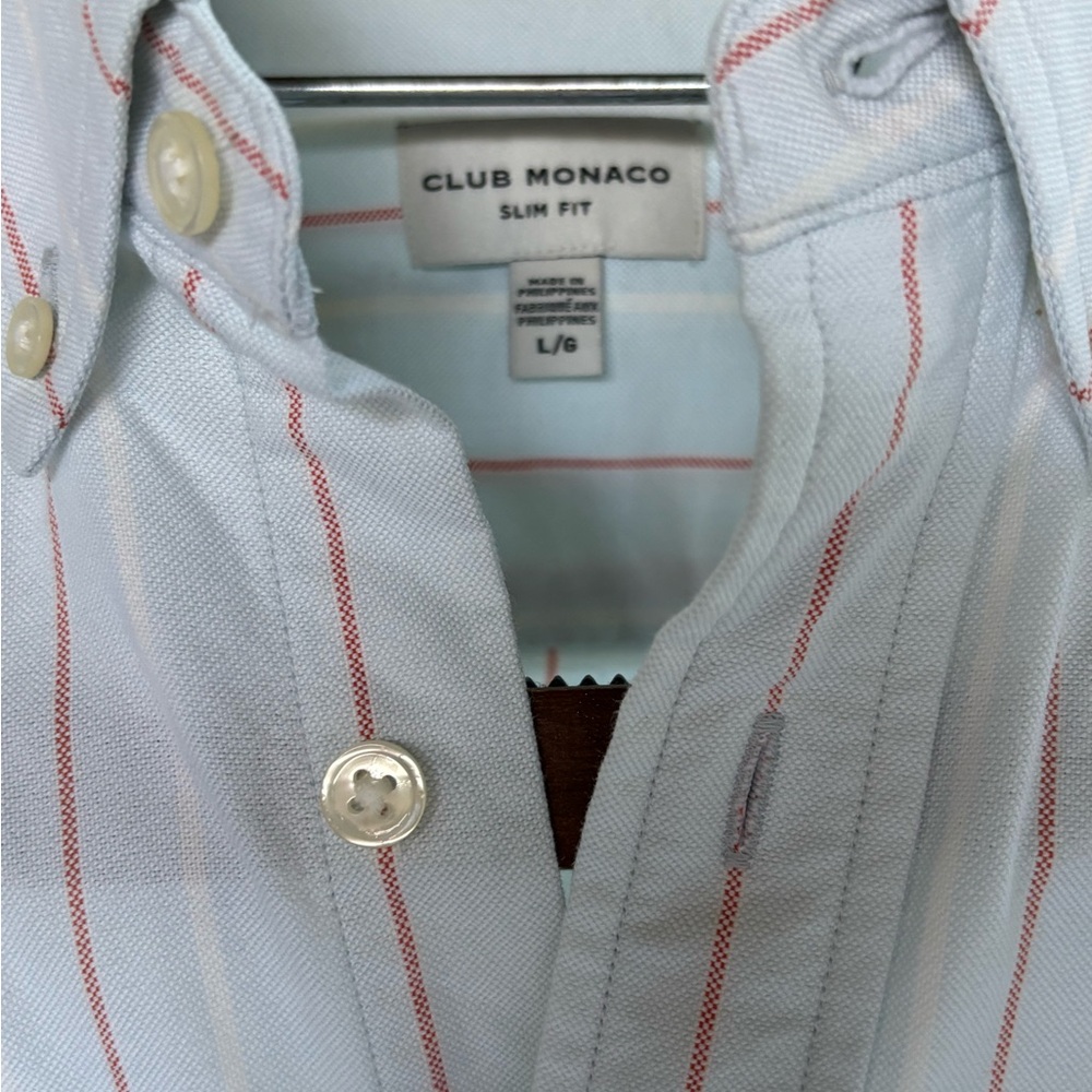 Club Monaco Men's Casual Striped Shirt - Light Blue‎ and Red long sleeves